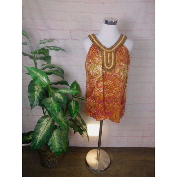Dressbarn Beaded Paisley Halter Top L Women Boho - Picture 4 of 11
